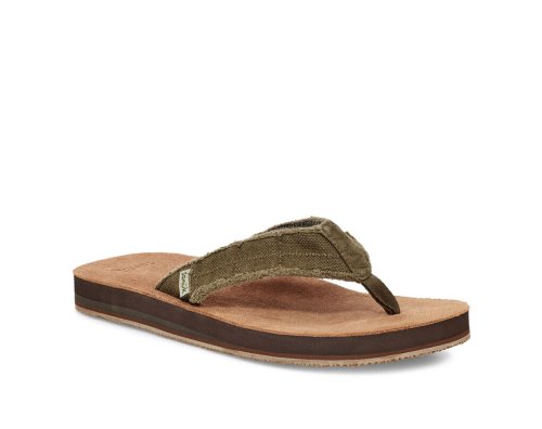 Sanuk Mens Fraid Not Soft Top Eco-Friendly Dark Olive Flip Flops | DRHJNP825